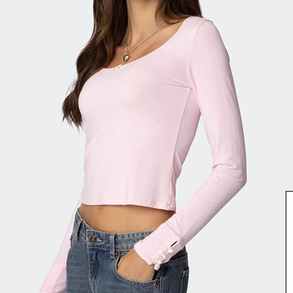 Edikted Lolo Bow Top in Pink Size Large - Picture 1 of 6